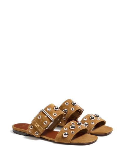 Valentino Garavani Nellcôte Crust leather slide sandal - Brown