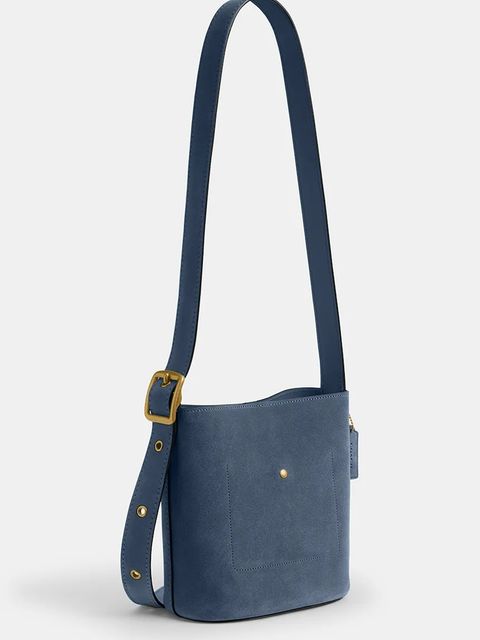 Coach torebka zamszowa Suede Bleecker Bucket 21 kolor niebieski CCW84