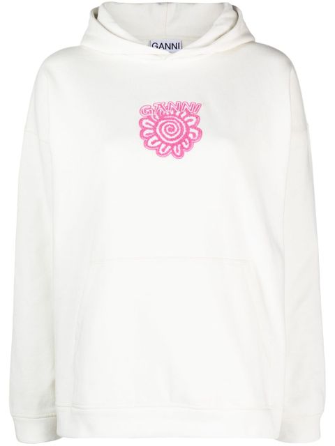 GANNI logo-appliqué organic cotton hoodie - White - zdjęcie produktu nr 1