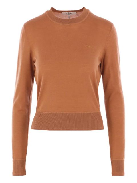 Chloé logo-embroidered crew-neck top - Brown - zdjęcie produktu nr 1