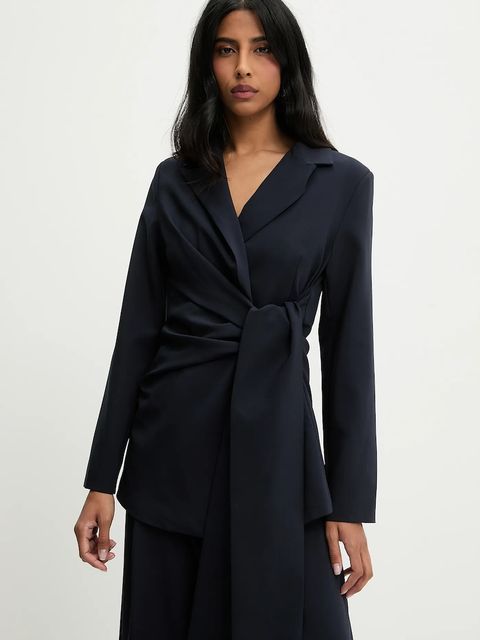 Answear.LAB marynarka kolor granatowy jednorzędowa gładka