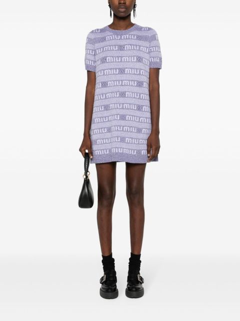 Miu Miu logo-intarsia mini dress - Purple - zdjęcie produktu nr 2