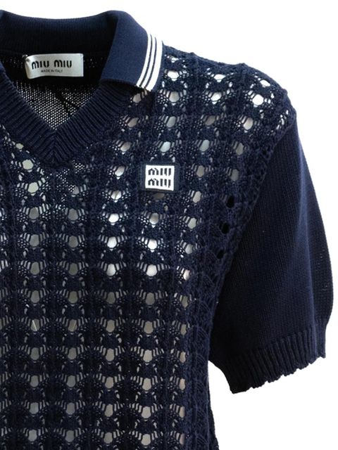 Miu Miu openwork V-neck T-shirt - Blue