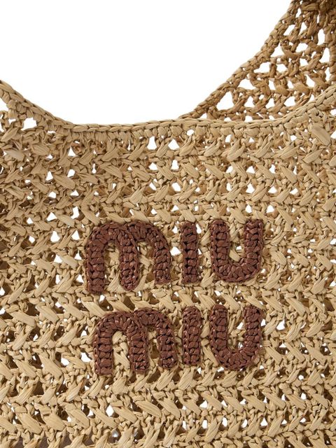 Miu Miu logo-patch crochet tote bag - Neutrals