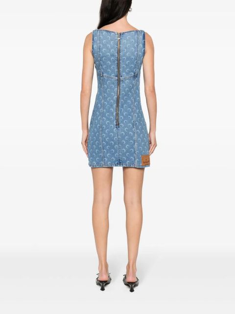 Marine Serre Crescent-Moon-print mini dress - Blue