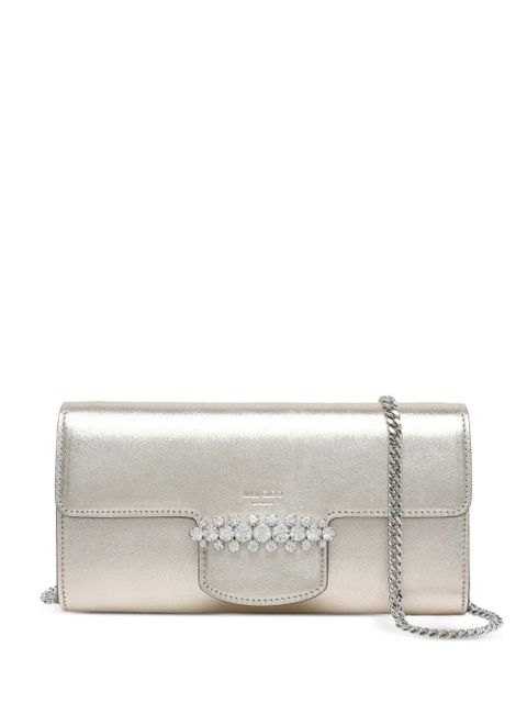 Jimmy Choo crystal-embellished chain wallet - Gold