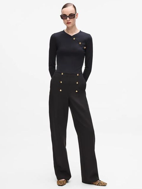 Karl Lagerfeld spodnie damskie kolor czarny proste high waist A4W10110