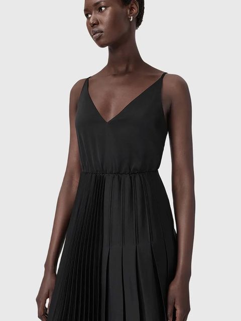 AllSaints sukienka z dodatkiem alpaki kolor czarny maxi prosta W193DD