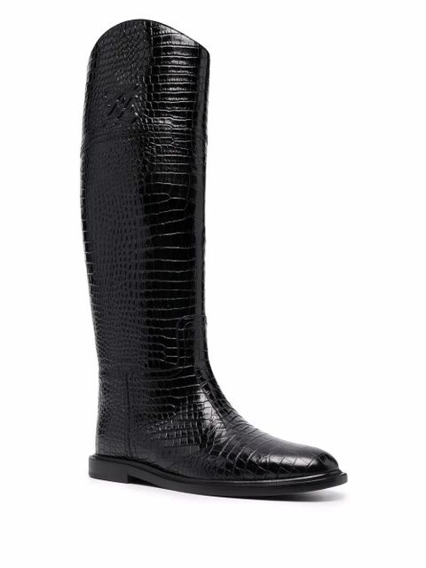 FENDI Karligraphy croc-effect knee-high boots - Black