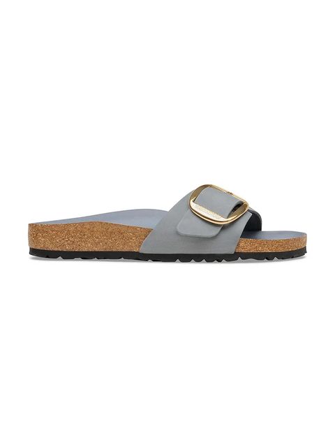 Birkenstock klapki na płaskim obcasie damskie nubukowe Madrid Big Buckle - zdjęcie produktu nr 2