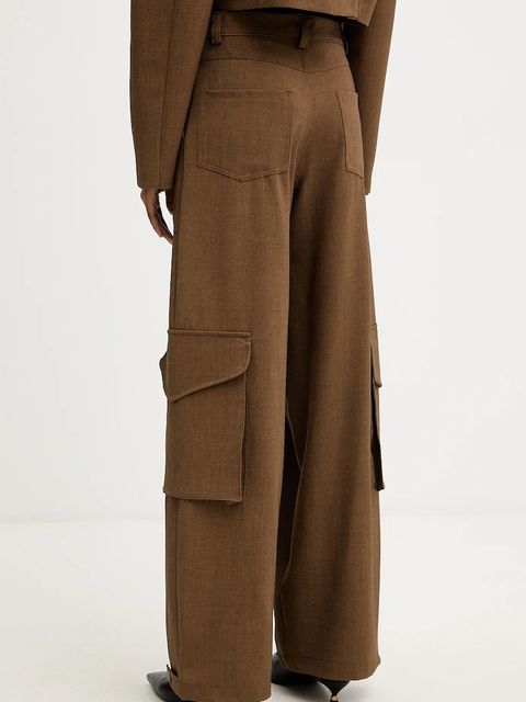 Haveone spodnie damskie kolor brązowy proste high waist PSO-P040