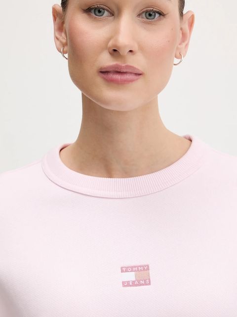 Tommy Jeans bluza bawełniana damska kolor różowy z aplikacją DW0DW17325