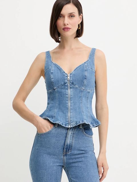 Guess top jeansowy ANIKA kolor granatowy gładka W5YH0Z D4LU0