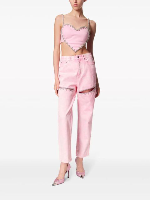 AREA crystal-embellished high-rise straight-leg jeans - Pink