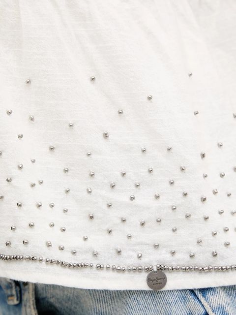 Pepe Jeans bluzka bawełniana damska kolor beżowy z aplikacją PL305102