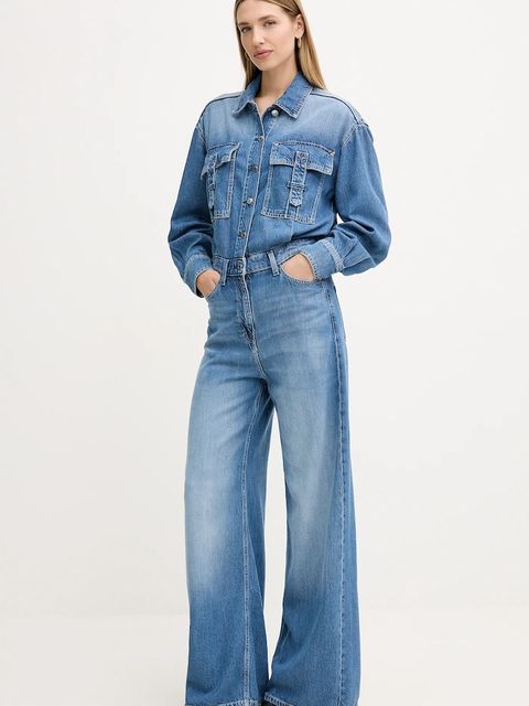 Guess kombinezon jeansowy KINSLEY kolor niebieski z kołnierzykiemm W5YD58 D5B94