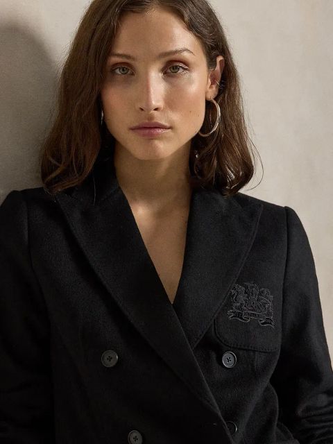 Polo Ralph Lauren marynarka z domieszką wełny kolor czarny dwurzędowa gładka 211947956