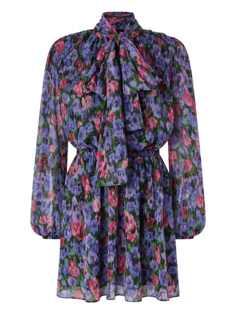 PINKO floral-print tie-neck mini dress - Purple - zdjęcie produktu nr 1