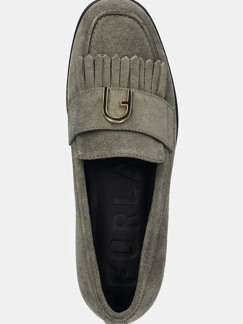 Furla mokasyny zamszowe Chic Loafer damskie kolor zielony na płaskim obcasie YJ74HIC Y61000 2810S
