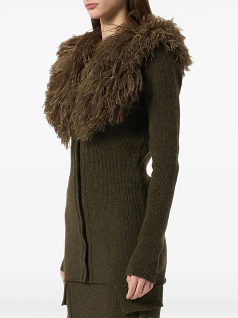 Blumarine feather-trimmed ribbed cardigan - Green