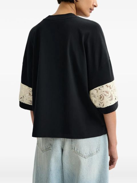 Essentiel Antwerp lace-striped T-shirt - Black