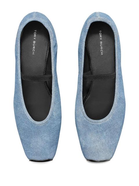 Tory Burch denim elastic-strap ballet flats - Blue