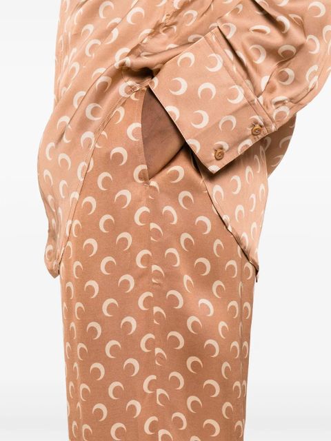 Marine Serre moon-jacquard satin trousers - Brown