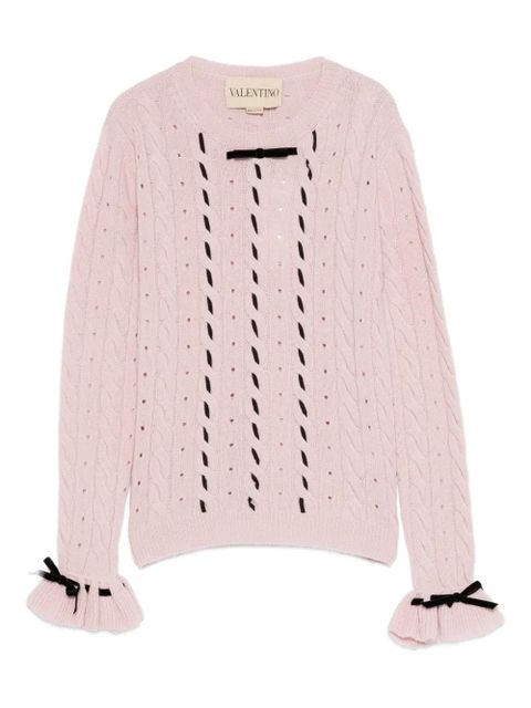 Valentino Garavani cable-knit ribbon-trimmed sweater - Pink - zdjęcie produktu nr 1