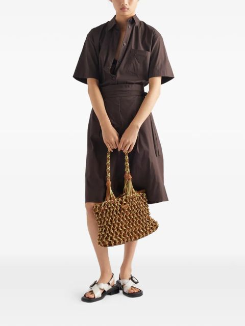 Prada macramé logo-plaque tote bag - Brown