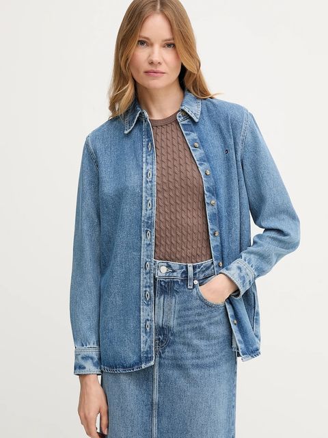 Tommy Hilfiger koszula jeansowa damska kolor niebieski regular z kołnierzykiem klasycznym WW0WW47219 - zdjęcie produktu nr 1