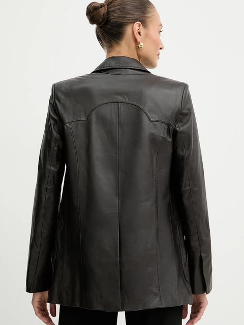 Pinko marynarka skórzana REIMAGINE by Patrick Mcdowell kolor brązowy oversize gładka 105090 A2JN