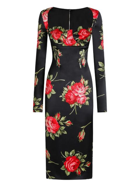 Dolce & Gabbana floral-print long-sleeve midi dress - Black - zdjęcie produktu nr 1