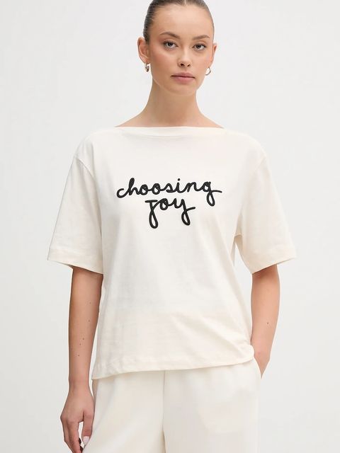 United Colors of Benetton t-shirt bawełniany damski kolor beżowy 35P5D10AV - zdjęcie produktu nr 1