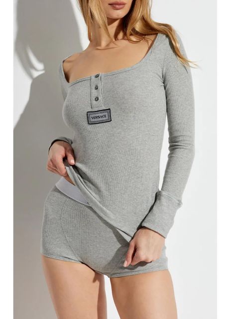 Versace ribbed-knit Henley T-shirt - Grey