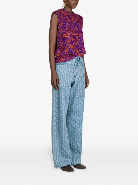 DRIES VAN NOTEN wide leg printed denim pants - Blue
