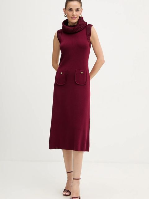 Luisa Spagnoli sukienka wełniana kolor bordowy midi rozkloszowana 100242 - zdjęcie produktu nr 2