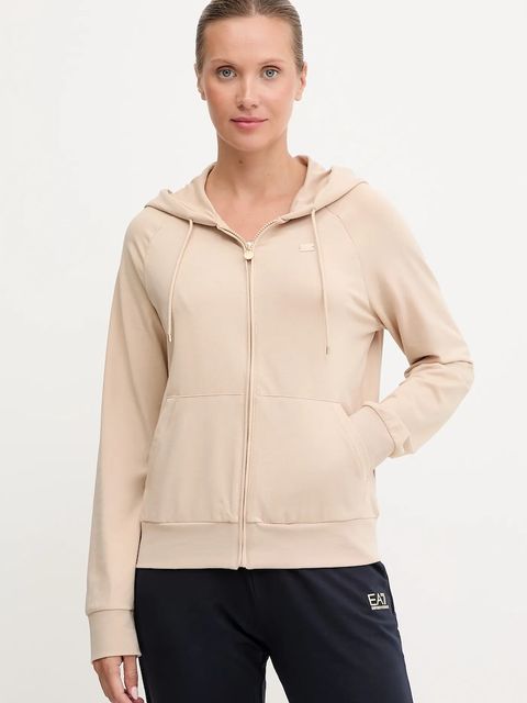 EA7 Emporio Armani bluza damska kolor beżowy z kapturem gładka AF13135.7W000458 - zdjęcie produktu nr 1