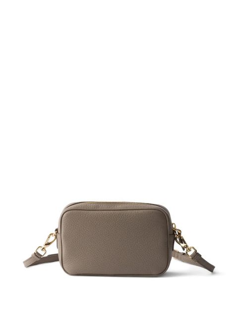 Prada mini zip triangle-logo leather shoulder bag - Grey