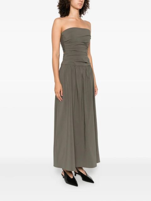 St. Agni gathered-detail strapless midi dress - Green