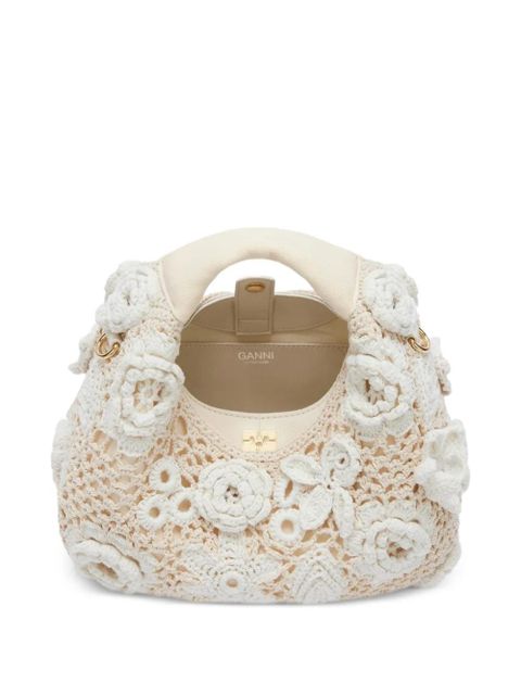 GANNI floral crochet tote bag - Neutrals