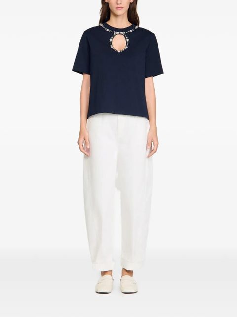 SANDRO strass openwork T-shirt - Blue - zdjęcie produktu nr 2