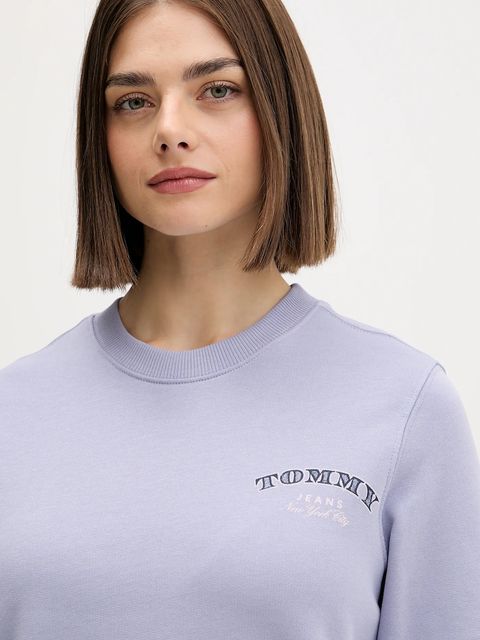 Tommy Jeans bluza bawełniana damska kolor fioletowy z nadrukiem DW0DW22517