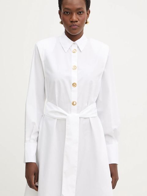 Karl Lagerfeld sukienka bawełniana kolor biały midi oversize B1W13026