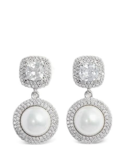 Self-Portrait crystal pearl drop earrings - Silver - zdjęcie produktu nr 1