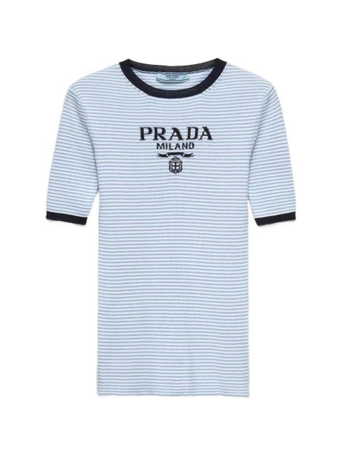 Prada striped silk crew-neck sweater - Blue - zdjęcie produktu nr 1
