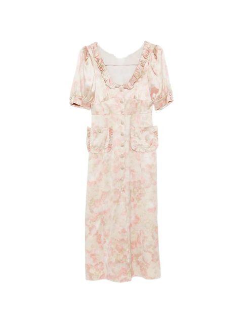 Alessandra Rich ruffled floral-print silk midi dress - Neutrals - zdjęcie produktu nr 1