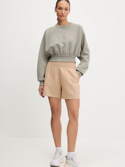 adidas szorty Future Icons damskie kolor beżowy z nadrukiem high waist JW7834 - zdjęcie produktu nr 2