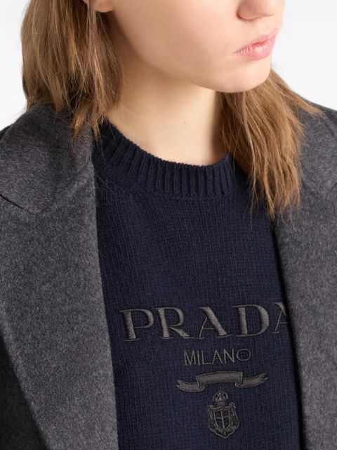 Prada logo-embroidered crew-neck knitwear - Blue