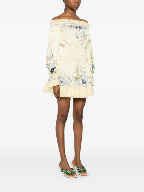 Self-Portrait off-shoulder floral mini dress - Yellow