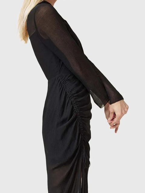 AllSaints sukienka z domieszką jedwabiu RIZO kolor czarny midi dopasowana W085DC